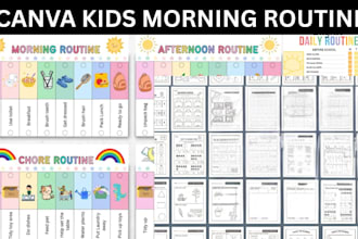 design canva morning routine chart,bedtime,daily planner,kids worksheet template
