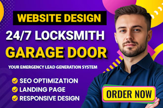 design locksmith and garage door repair website with emergency booking