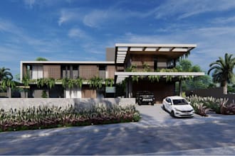 redesign modern commercial complex, front elevation, facade,3d house rendering
