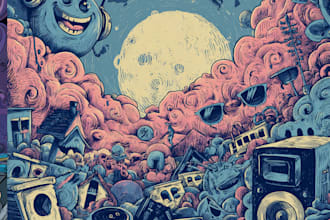 create doodle illustration for music album cover