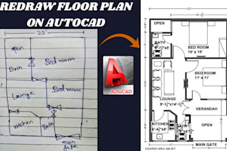 redraw floor plan in autocad within 2 to 3 hrs