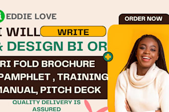 write and design pamphlets, bi or tri fold brochures, training manual,pitch deck