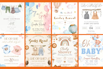 design baby shower invitation, genders reveal party invitation canva template