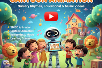 create 2d, 3d colorful kids nursery rhymes, cartoon, and educational videos