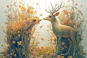 draw an animal and botanical illustration