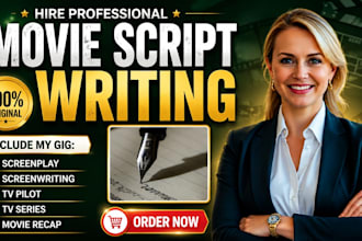 write movie script, feature film or TV series screenplay romance writing