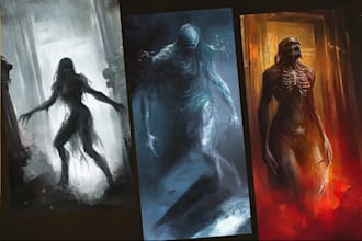 do sci fi horror and fantasy scene concept art illustrations