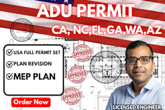 usa states licensed engineer, adu permit plan, garage conversion, permit drawing
