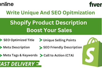 write SEO optimized shopify product descriptions