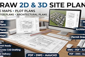 draw 2d 3d site plan, site map, plot plan, master plan and architectural plan