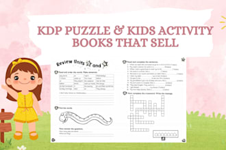 create word search, crossword puzzle, children activity book, and KDP book cover