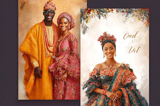 draw custom wedding portrait in traditional attire