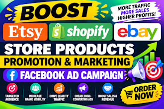 boost etsy shopify ebay store products promotion marketing facebook ad campaign