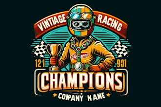 do vintage racing champions retro mascot logo for your business only 12 hours