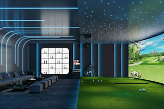 do 3d rendering for indoor golf simulator,gym, studio