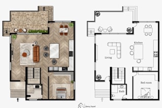 draw a floor plan from matterport or rough sketches for real estate agent
