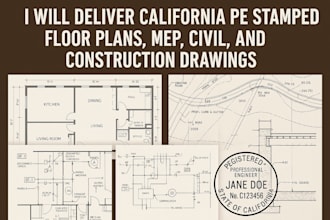 deliver california pe stamped floor plans, mep, civil, and construction drawings