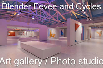 design 3d art exhibition, photo gallery, and modern showroom
