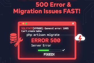 fix urgent laravel 500 error and migration errors fast