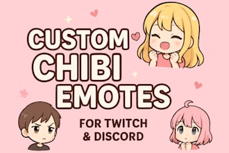 chibi emotes, chibi emoji, chibi stickers, twitch emotes, discord kawaii art