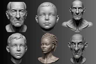 sculpt realistic 3d head, 2d to 3d head 3d bust, fullbody model for 3d printing