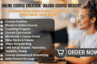 create kajabi course, sales page, landing page and full course content