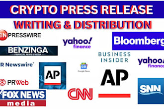 do crypto press release writing and PR distribution crypto promotion publicist