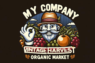 design vintage harvest organic market mascot logo t shirt design