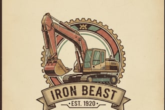 design a powerful vintage excavator logo for your brand