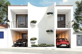 render3d exterior design,minimal house,car garage,pool side,indoor space,balcony