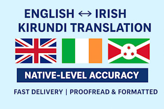 translate documents in english, irish and kirundi