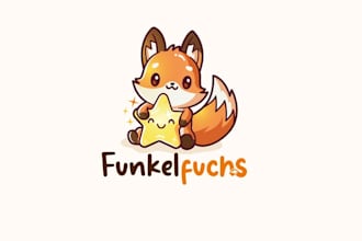 design cute fox sparkle star kindergarten brand logo