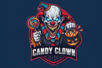 draw modern style for halloween tal outdoor candy clown mascot logo design