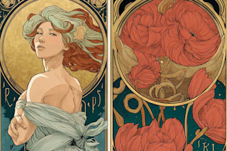 create illustrations in art nouveau style