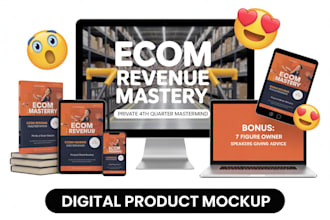 design digital product mockup, online course bundle mockup, 3d ecover bundle