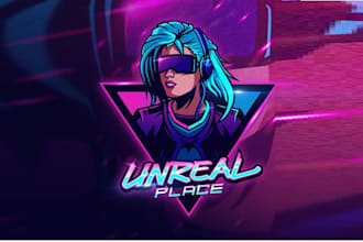 do iconic cyberpunk logo for virtual reality amusement park