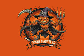 make awesome halloween pumpkin mascot logo design for 1 day delivery