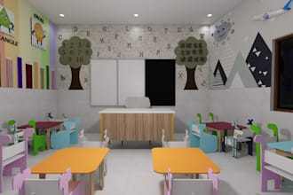 renew 3d school interior,nursery classroom, preschool, kindergarten revit render