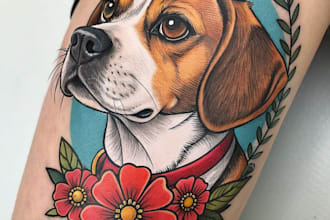 draw custom pet portrait or pet illustration in tattoo style
