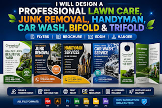design professional lawn care, junk removal, handyman, car wash, bifold, flyers