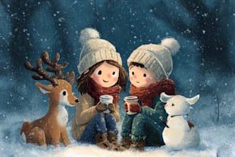 design a custom flat style christmas illustration