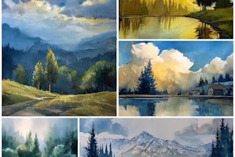 draw watercolor drawings of landscape designs or home