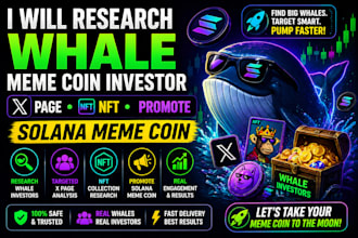 research whale meme coin investor x page, nft, and promote solana meme coin