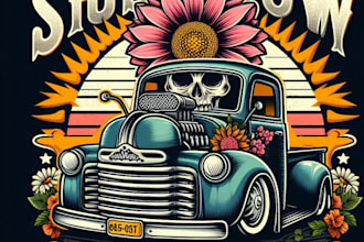 design high quality sun flower truck mascot logo with t shirt design