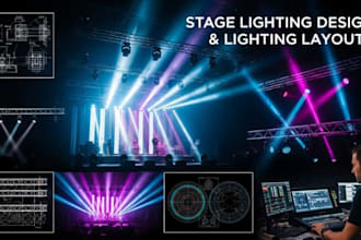 design stage lighting layout, lighting plan, concert event lighting drawing