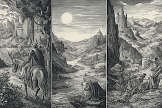 draw black and white, linocut or woodcut dark art illustration