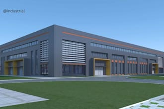 design realistic 3d factory, warehouse, and industrial  building
