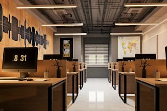 renovate 3d interior design, warehouse to modern office layout, furniture render
