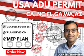 do usa stamped permit plan,adu permit drawing, garage conversion, ca,tx,fl,nc,ny