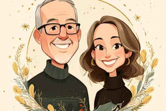 draw your office christmas card, holiday funny cartoon caricature card